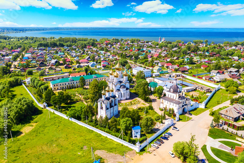 Aerial drone view of the Nikolsky female Monastery in Pereslavl Zalessky, Yaroslavl Region, Russia. Summer sunny day. Touristic Golden ring of Russia photo