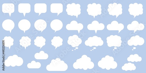 Set of simple speech bubble ICONS vector illustration. cloud, Talking, thinking, conversation, communication symbols. Seamless speech bubble collection for design. 