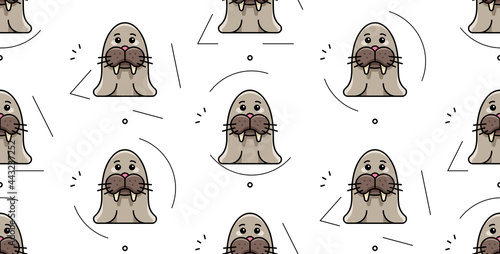 Seamless pattern with walruses. Icon design. Template elements