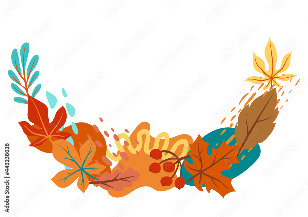 Decorative floral frame with autumn foliage. Background of falling leaves. Decorative floral frame with autumn foliage. Background of falling leaves.