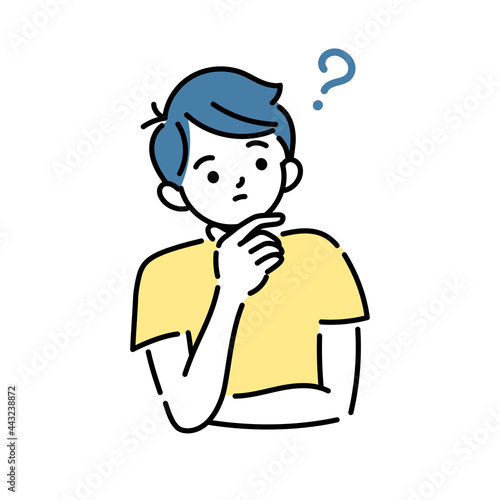 顎に手を当てて考える男の子のイラスト
