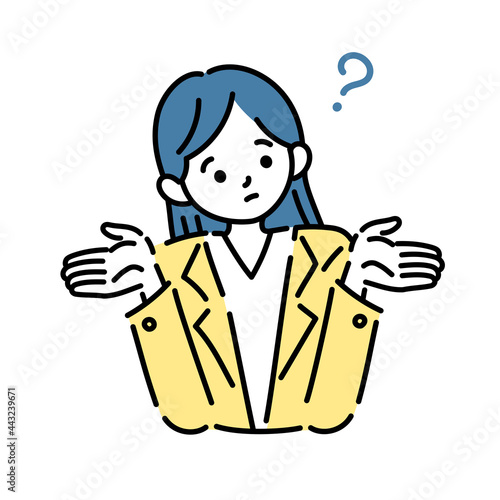 不思議に思うハテナポーズの女性のイラスト