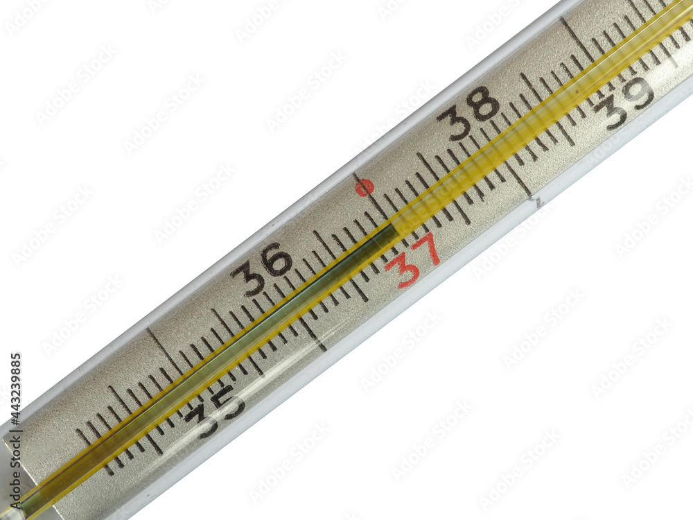 Mercury glass thermometer, high temperature, isolated on a white background Mercury glass thermometer, high temperature, isolated on a white background