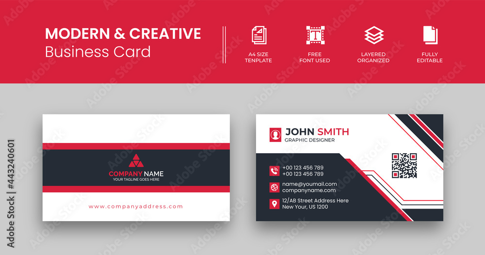 Modern & Creative Business Card Template Design, With Red Color, In Vector File Modern & Creative Business Card Template Design, With Red Color, In Vector File