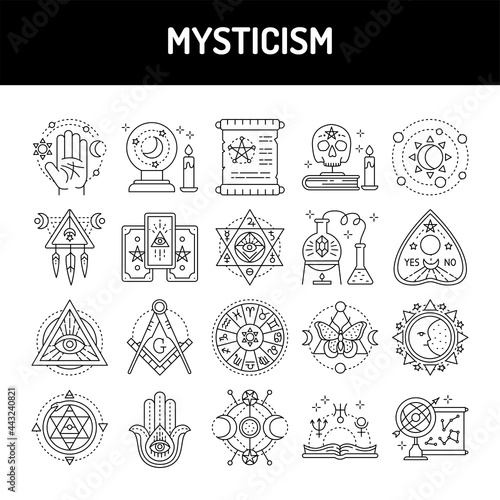 Mysticism line icons set. Isolated vector element.