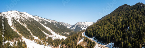 Aerial panorama image by drone of the Cascade mountains in Washington State