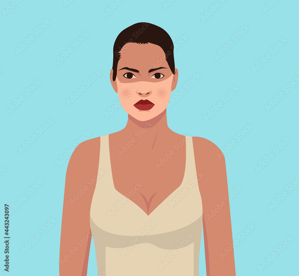 A beautiful girl with a tan from a medical mask on a blue background. Illustration. A beautiful girl with a tan from a medical mask on a blue background. Illustration.