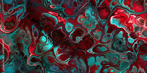 dramatic turquoise and red marbled seamless tile, repeatable pattern © kathleenmadeline
