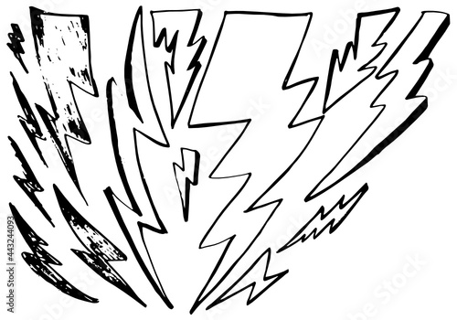 Fototapeta Naklejka Na Ścianę i Meble -  set of hand drawn vector doodle electric lightning bolt symbol sketch illustrations. thunder symbol doodle icon .