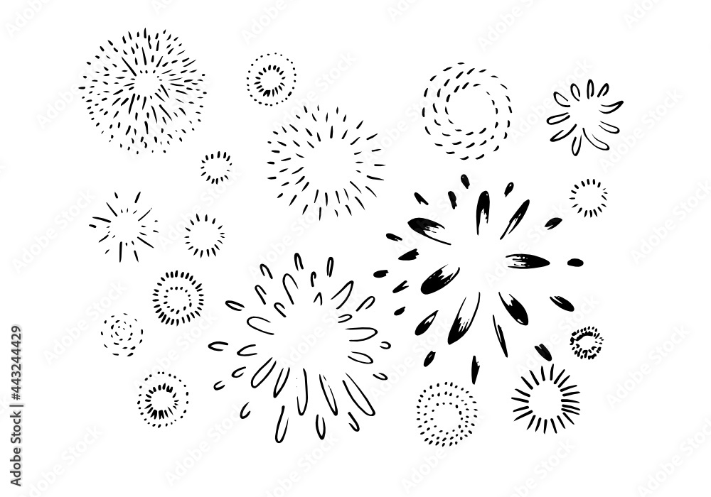 Obraz premium set of doodle starburst isolated on white background hand drawn from sunburst. design elements. vector illustration.