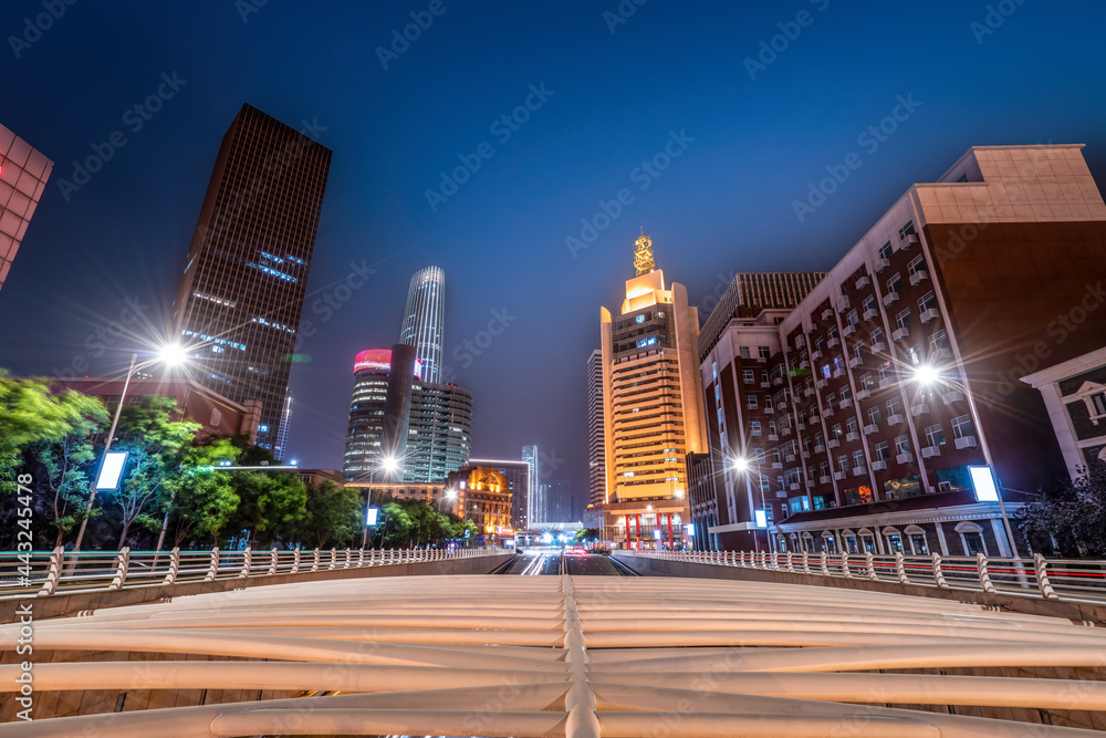 Night view of urban architecture landscape in Tianjin, China