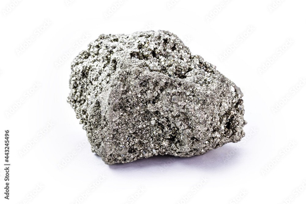 Pyrite crystal, or iron pyrite, on isolated white background, esoteric ore used to purify the energies of environments Pyrite crystal, or iron pyrite, on isolated white background, esoteric ore used to purify the energies of environments