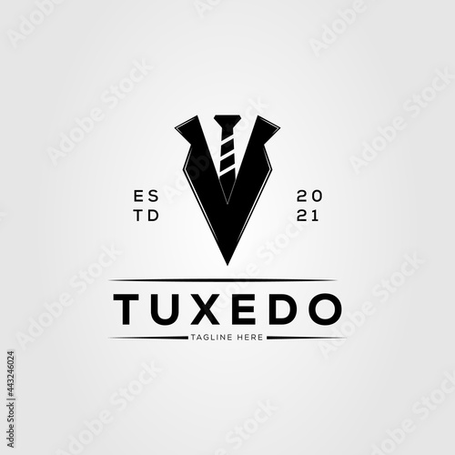 tuxedo suit and vintage tie logo vector illustration design