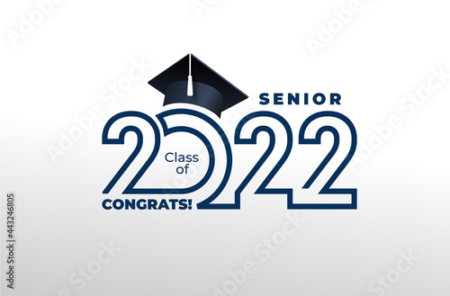 Senior 2022, Senior class of 2022 for greeting, invitation card. Design text for graduation, congratulation event, t-shirt, party, high school or college graduate. Vector isolated on white background.