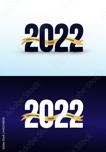 Class of 2022 with graduation cap. Congratulations on graduation with the inscription graduate. Flat simple design. Vector Illustration. Isolated on black and white background.
