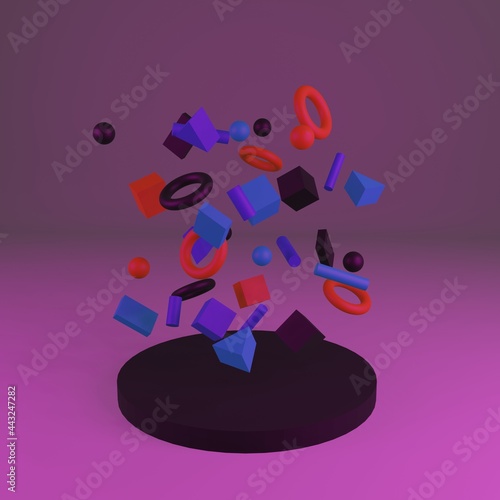 3d illustration of geometrical objects floating in air