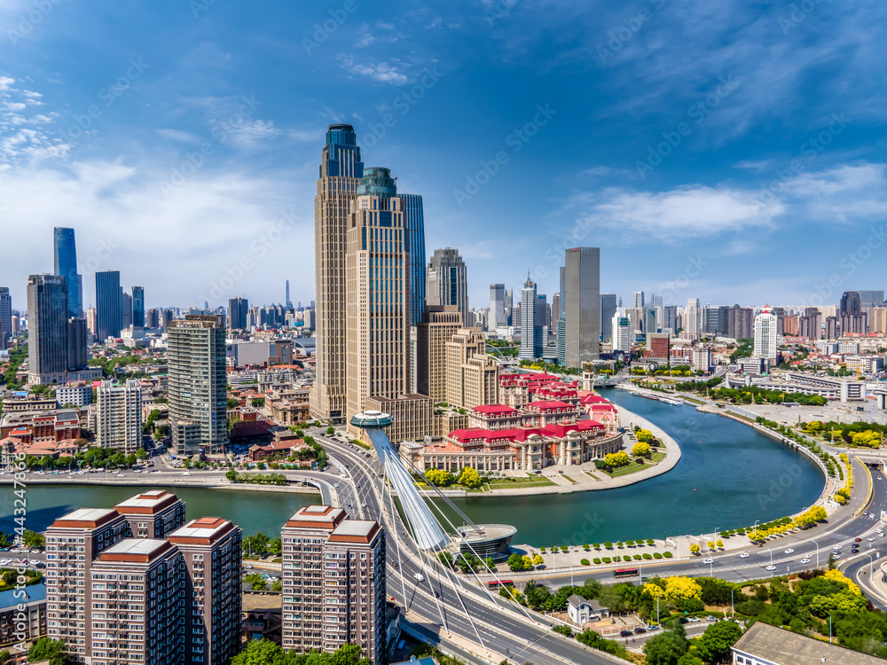 Obraz premium Aerial photography of Tianjin urban architectural landscape