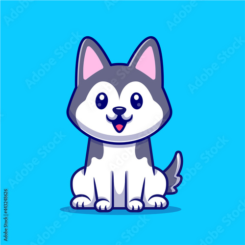 Cute Husky Dog Sitting Cartoon Vector Icon Illustration. Animal Nature Icon Concept Isolated Premium Vector. Flat Cartoon Style © catalyststuff
