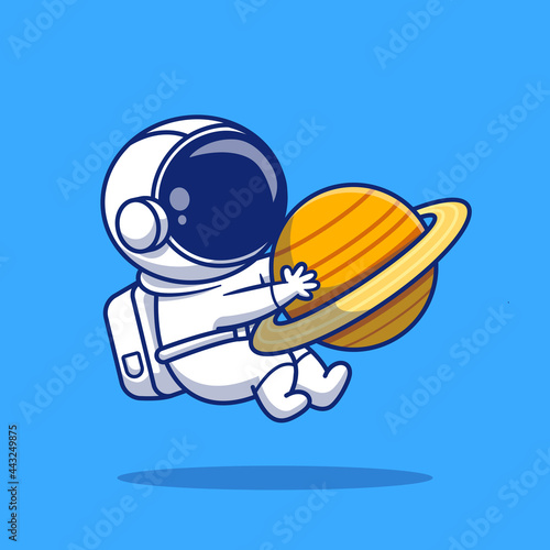 Cute Astronaut Hugging Planet Cartoon Vector Icon Illustration. Space Icon Concept Isolated Premium Vector. Flat Cartoon Style
