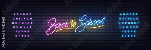 Back to School neon template. Glowing Back to School lettering concept
