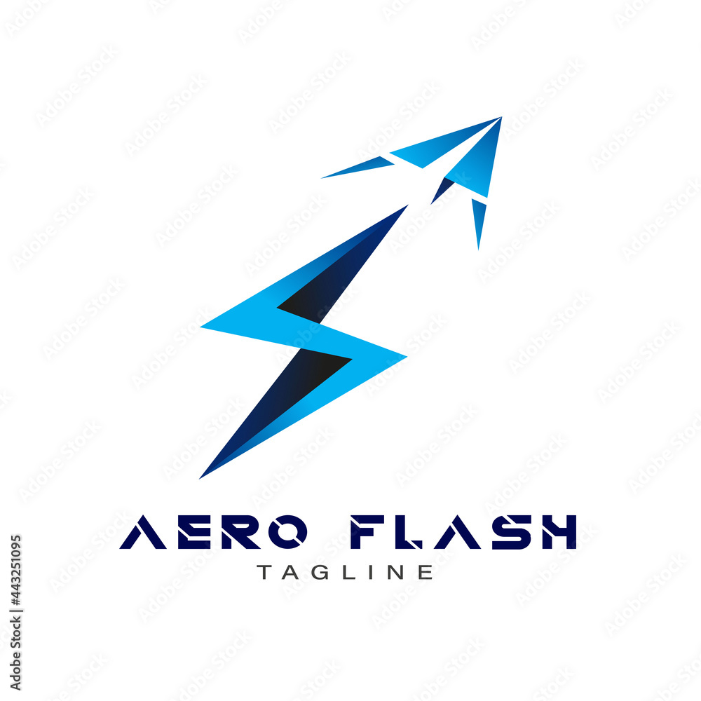 Flash with Paper Plane Logo Concept. Lightning icon. Energy and thunder electricity symbol concept. Travel Logo design vector with gradient blue color