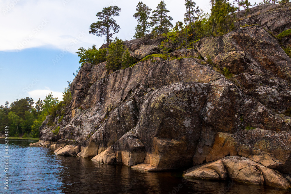 Wild rocky coast of Lake Ladoga in Karelia