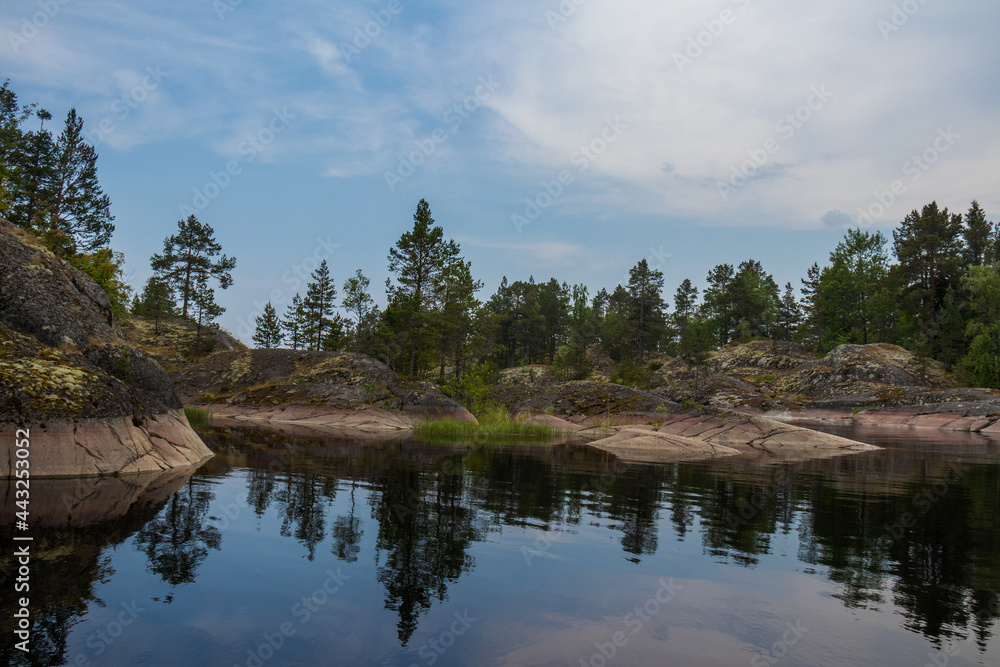 Wild rocky coast of Lake Ladoga in Karelia