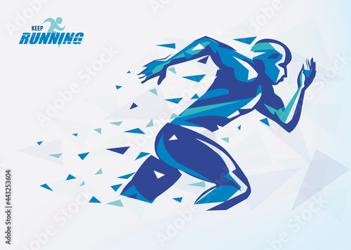 running man, sport and competition background with motion color effects of tirangle splints