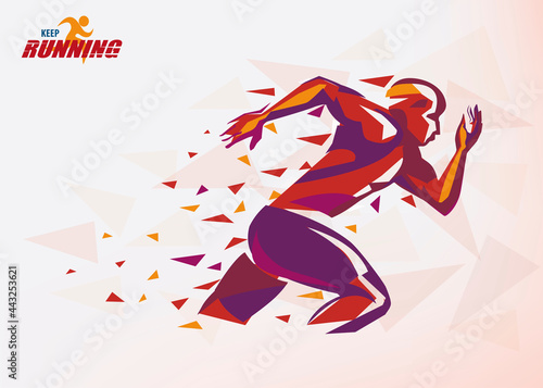 running man, sport and competition background with motion color effects of tirangle splints