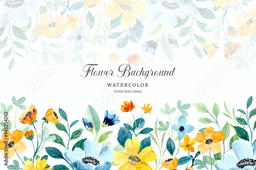 Yellow green floral background with watercolor