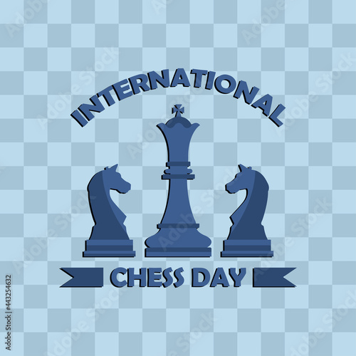 Vector graphic illustration, international chess day concept on blue background. suitable for greeting cards, posters, pictures, backgrounds and banners