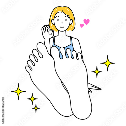 スキンケア 足の裏のお肌トラブルが治り喜んでいる可愛い女性 足裏のアップ イラスト ベクター