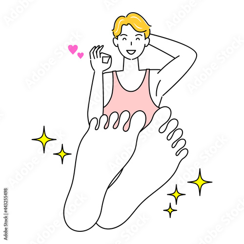スキンケア 足の裏のお肌トラブルが治り喜んでいる可愛い男性 足裏のアップ イラスト ベクター