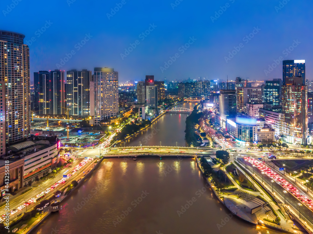 Aerial photography of Ningbo city architecture landscape night view