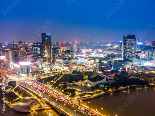 Aerial photography of Ningbo city architecture landscape night view © 昊 周
