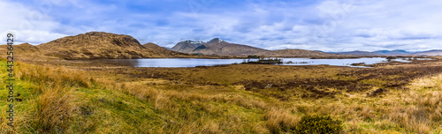 A panorama view towards the Loch of the Armpit on the way to Glencoe  Scotland on a summers day