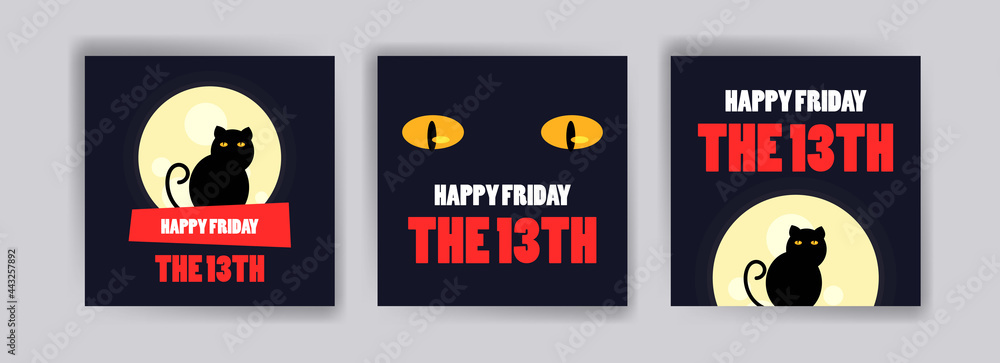 Friday the 13th banner. Banner with cute cat for cards, postcards, social media ads and posters.