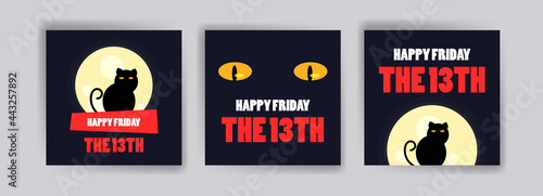 Friday the 13th banner. Banner with cute cat for cards, postcards, social media ads and posters.