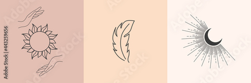 Boho Witch and Magic Collection with butterfly, hand, cat, horned god, face, crystal ball symbols