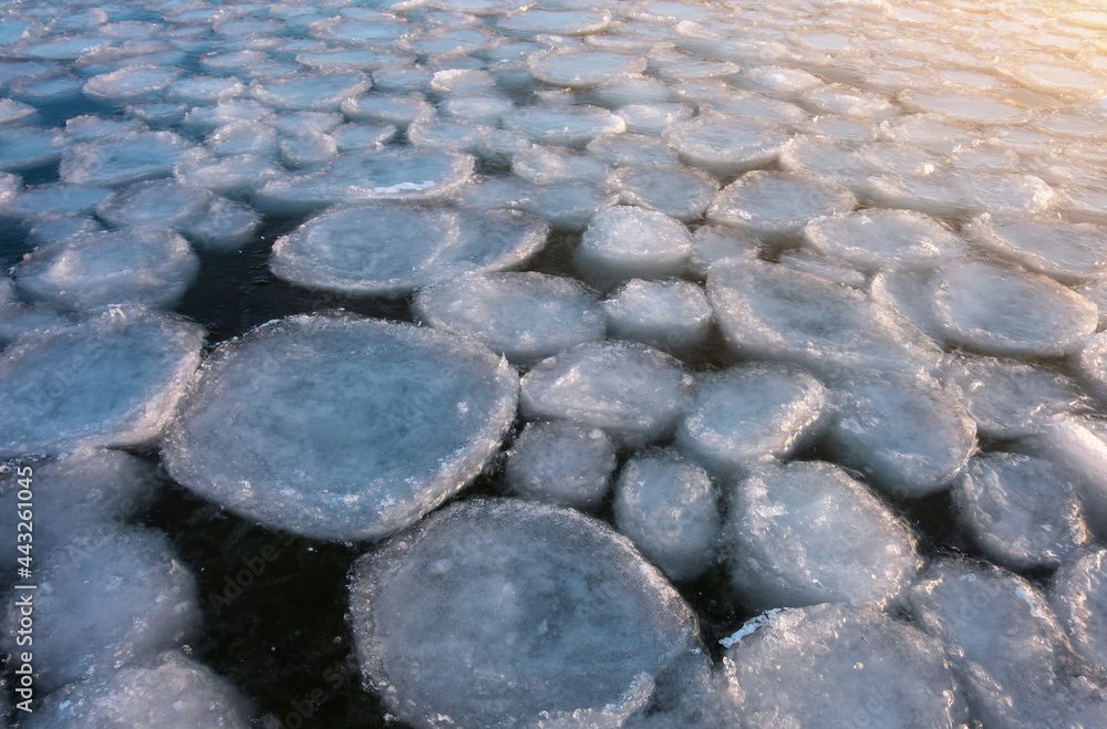 Sunrise and frozen sea. Beautiful winter lake Sunrise and frozen sea. Beautiful winter lake