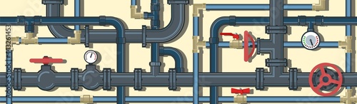 Pipeline system. Seamless pattern. Horizontal position. Background picture. Vector