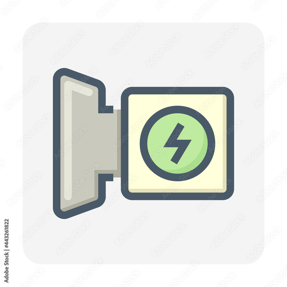 Charging connector vector icon. Also called cable mount or vehicle inlet for electric vehicle (EV) for charge, recharge battery. Include cover or lid or opener for close, open and protection. 48x48 px Charging connector vector icon. Also called cable mount or vehicle inlet for electric vehicle (EV) for charge, recharge battery. Include cover or lid or opener for close, open and protection. 48x48 px