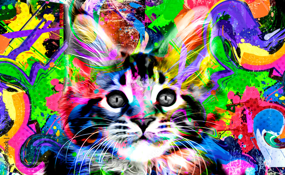 abstract colorful cat muzzle illustration, graphic design concept abstract colorful cat muzzle illustration, graphic design concept
