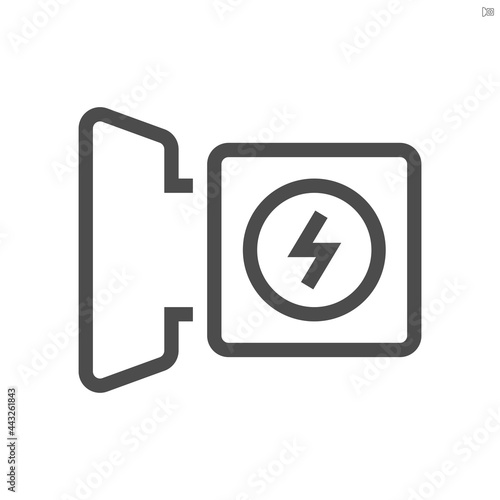 Charging connector vector icon. Also called cable mount or vehicle inlet for electric vehicle (EV) for charge, recharge battery. Include cover or lid or opener for close, open and protection. 48x48 px