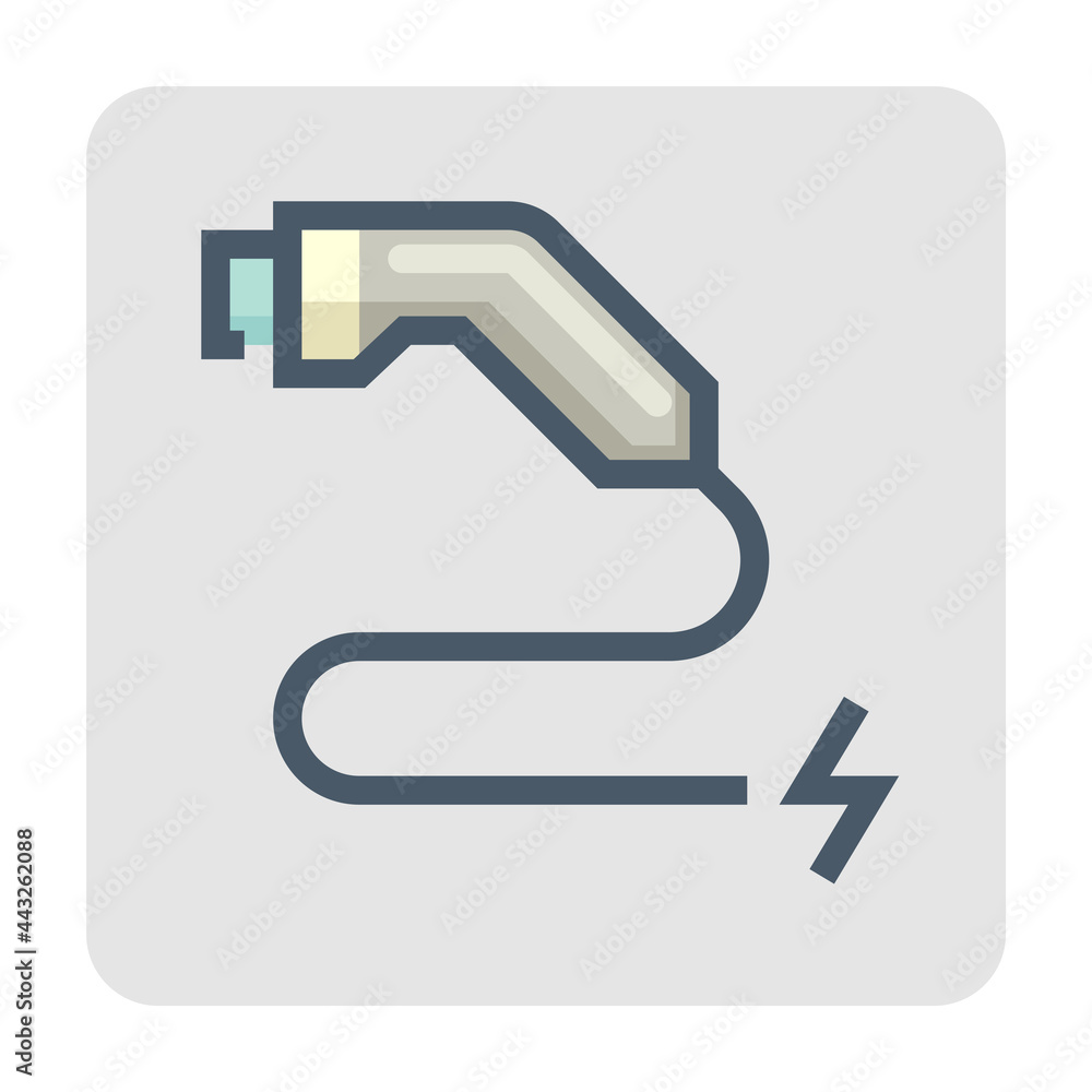 Charger connector (J plug) and cable for electric vehicle vector icon
