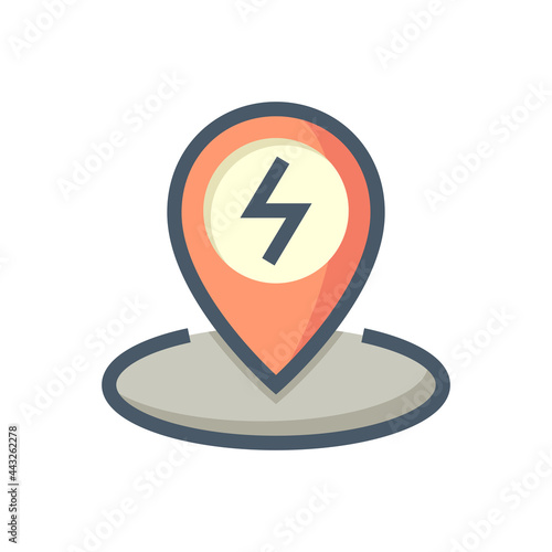 Free Download Charging station point for ev or hybrid car vector design. That icon, sign or symbol of pin and electric power. Pointer of public destination in map or app for recharge vehicle battery. 64x64 pixel.
 - GFXLoad