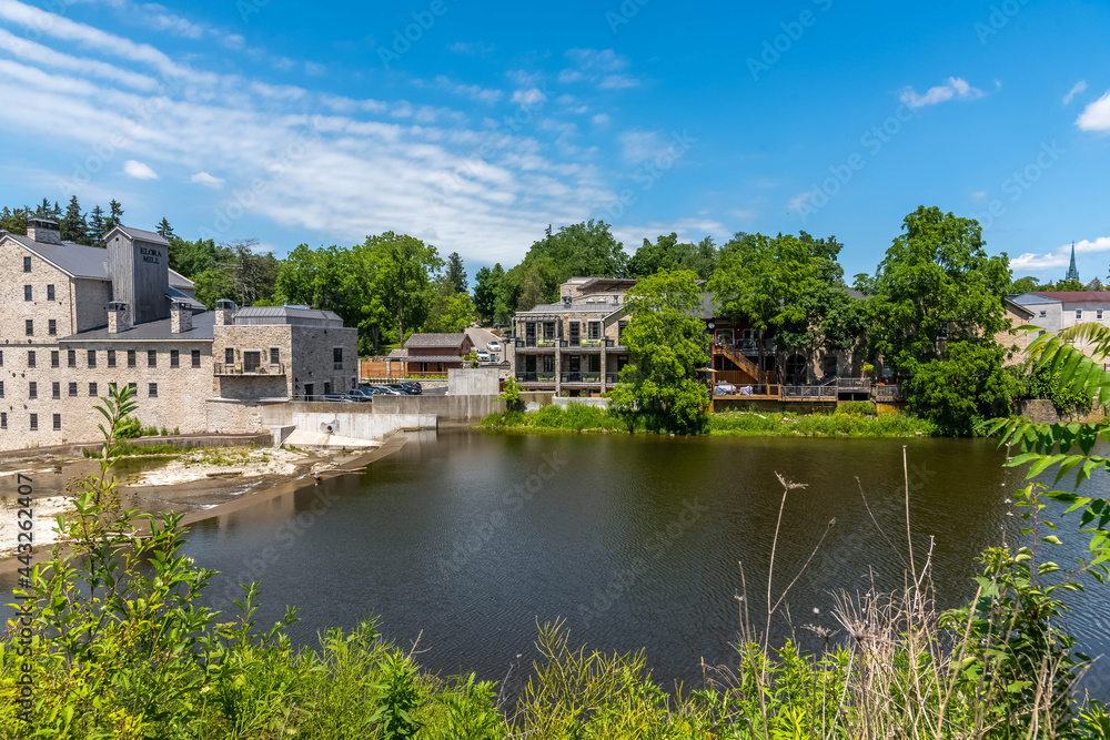 A view of Elora with Elora Mill and restaurant taken near the Bradley Bridge.
