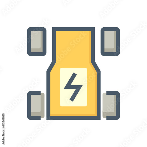Chassis or base structure vector icon. Also called platform or skateboard. Body part for automotive production industry of hybrid, electric vehicle (EV). Built in lithium battery module pack. 48x48 px
