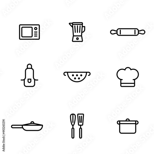 Set kitchen and cooking equipment. Minimalist kitchen icons. Vector illustration eps 8 editable.