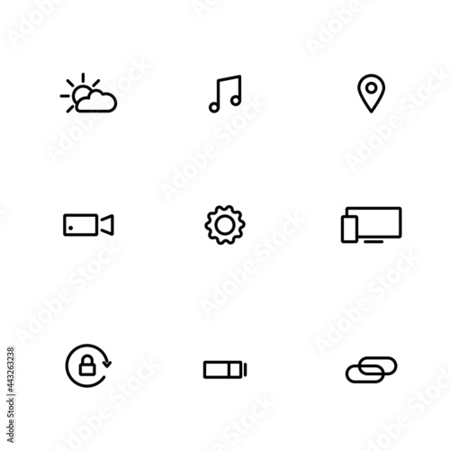 Set of universal icons for web and smart phone. Minimalist mobile control UI icons. Vector illustration eps 8 editable.